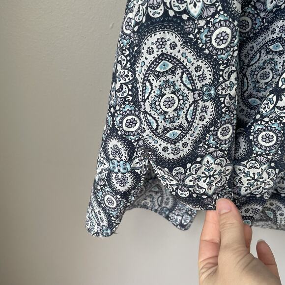 Woolrich Womens Short Sleeve Cotton Blend Lightweight‎ Paisley Blouse Sz L Blue - Picture 8 of 8